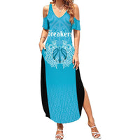 New Zealand Custom Summer Maxi Dress Fire Basketball Maori Tribal Sky Blue - Polynesian Pride