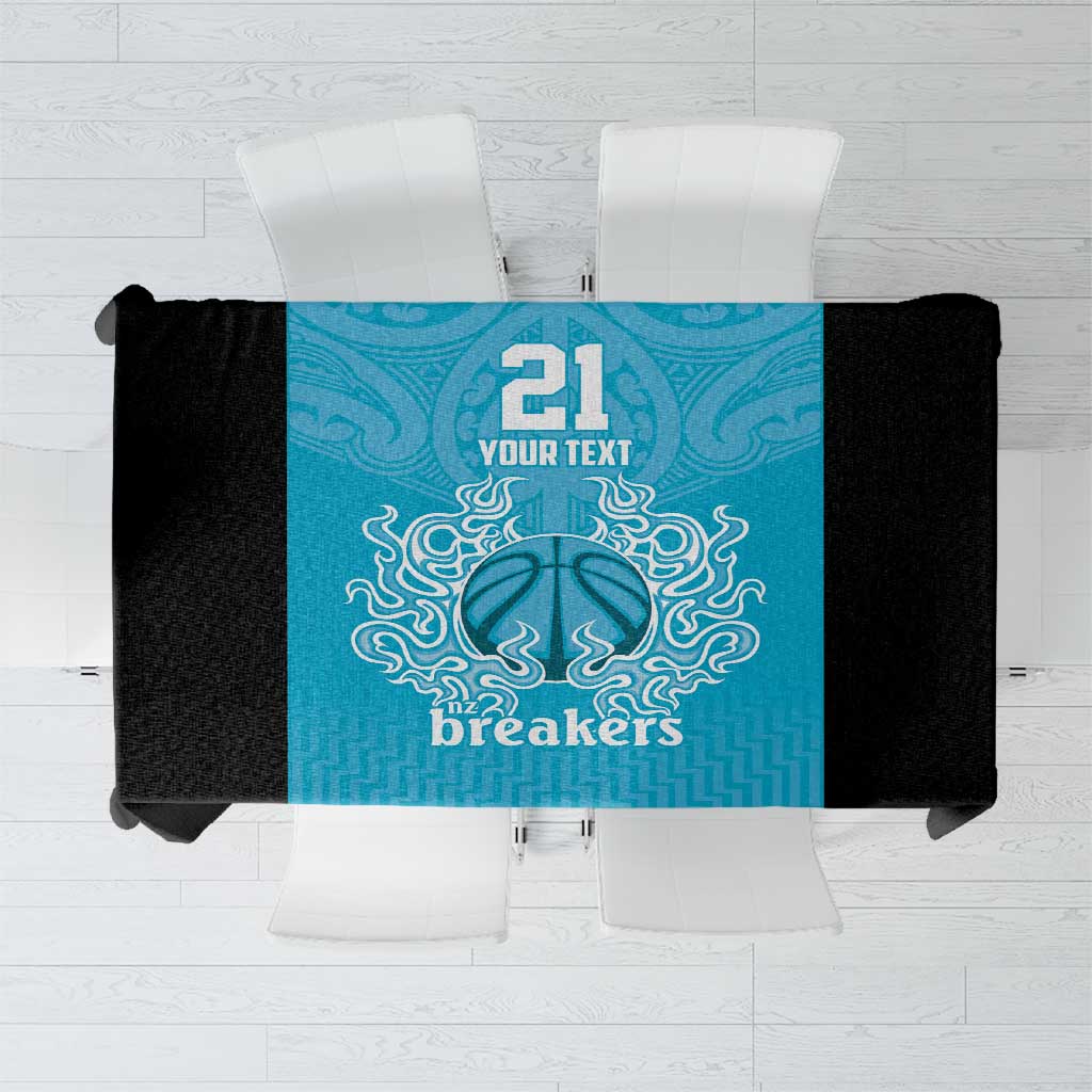 New Zealand Custom Tablecloth Fire Basketball Maori Tribal Sky Blue - Polynesian Pride