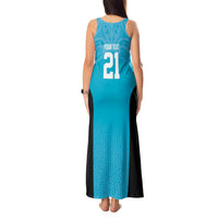 New Zealand Custom Tank Maxi Dress Fire Basketball Maori Tribal Sky Blue - Polynesian Pride