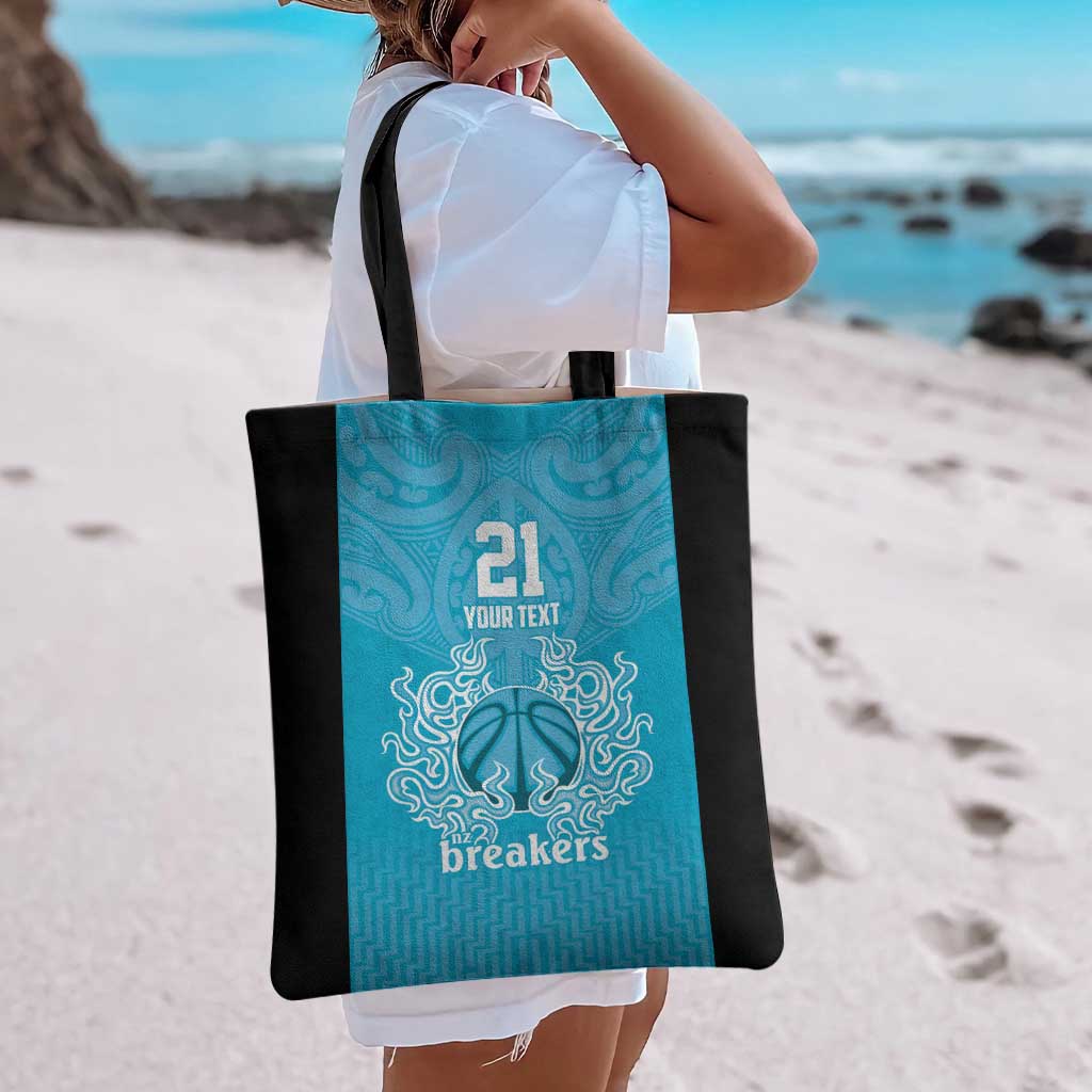 New Zealand Custom Tote Bag Fire Basketball Maori Tribal Sky Blue LT9 - Polynesian Pride