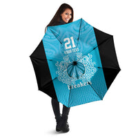 New Zealand Custom Umbrella Fire Basketball Maori Tribal Sky Blue - Polynesian Pride