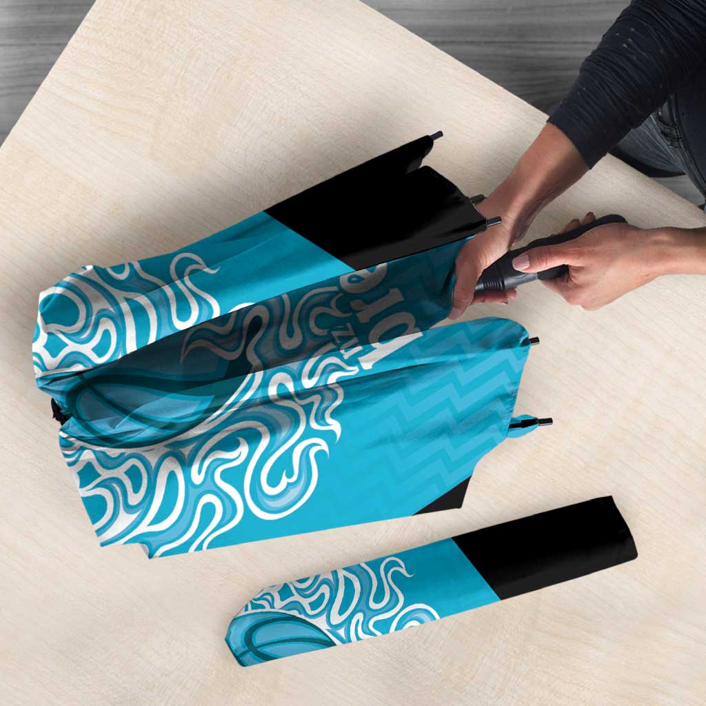 New Zealand Custom Umbrella Fire Basketball Maori Tribal Sky Blue - Polynesian Pride