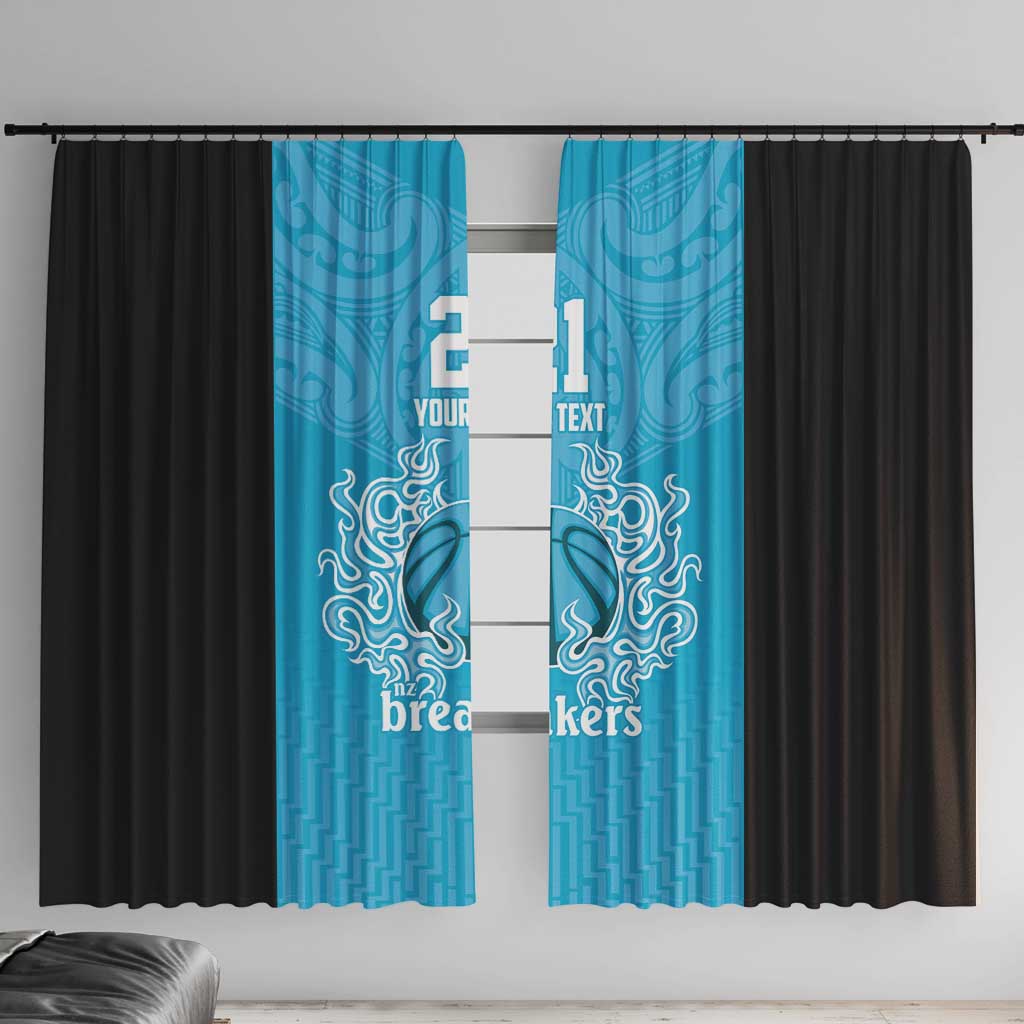 New Zealand Custom Window Curtain Fire Basketball Maori Tribal Sky Blue - Polynesian Pride