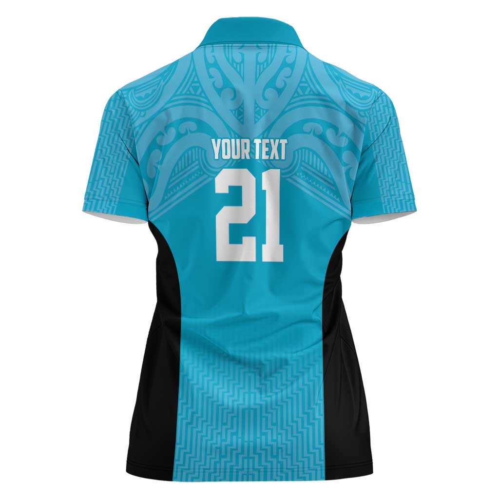 New Zealand Custom Women Polo Shirt Fire Basketball Maori Tribal Sky Blue - Polynesian Pride