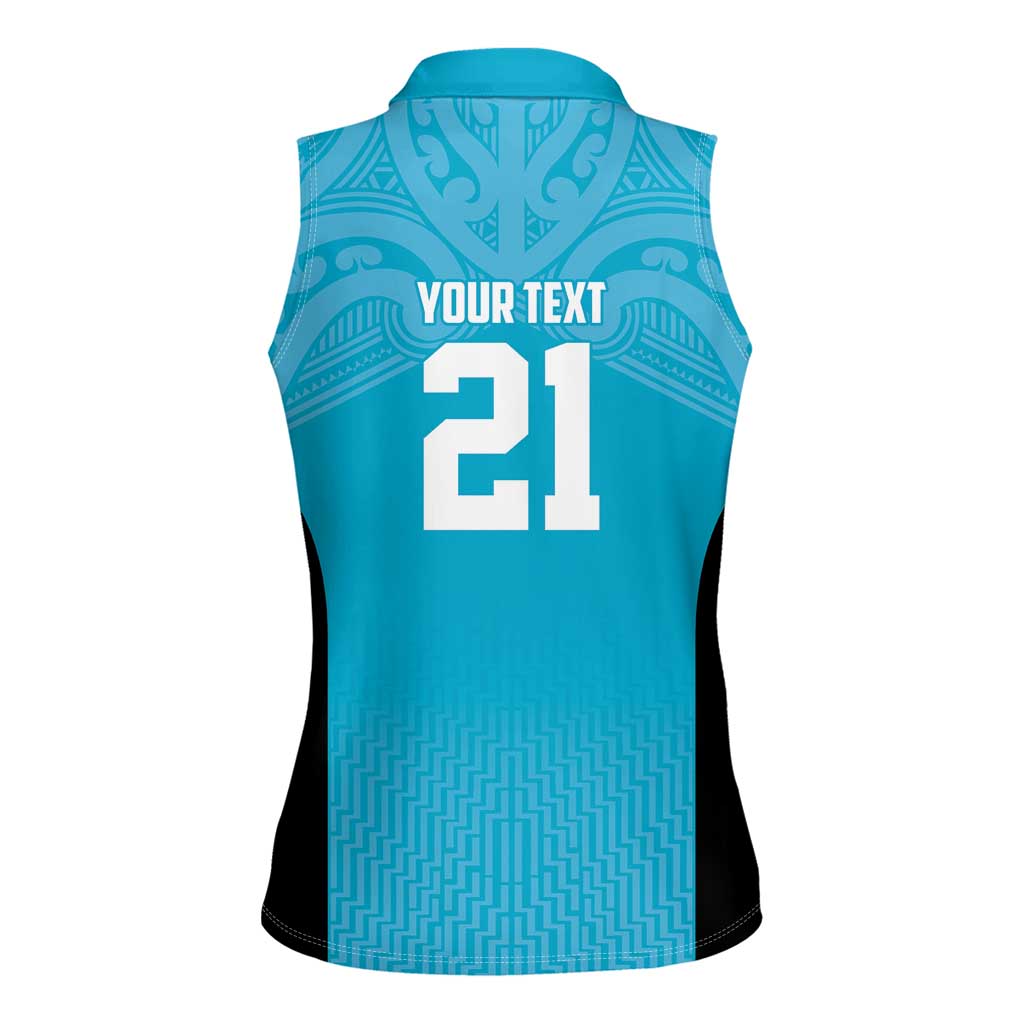 New Zealand Custom Women Sleeveless Polo Shirt Fire Basketball Maori Tribal Sky Blue - Polynesian Pride