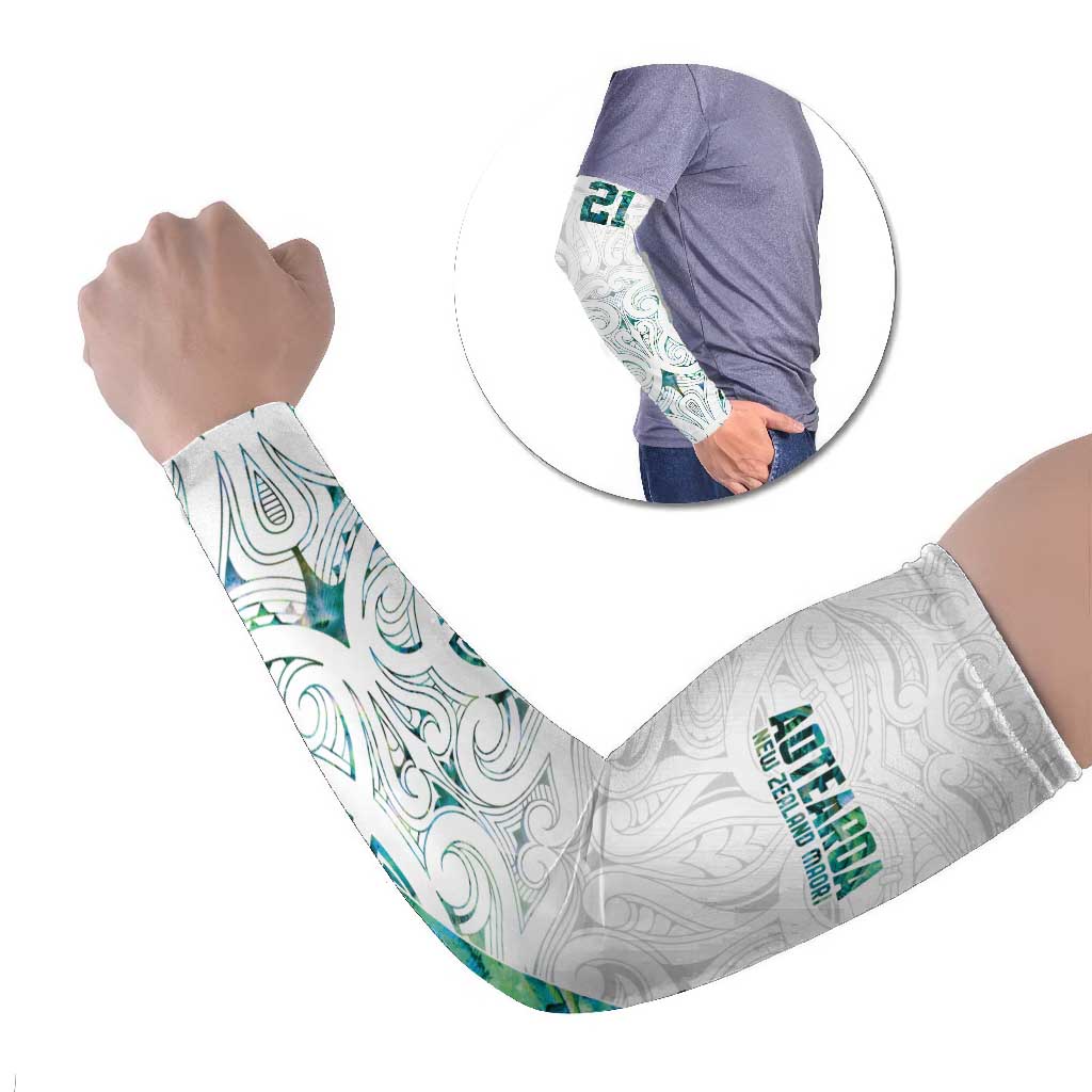 Custom New Zealand Aotearoa Arm Sleeves Green Maori Paua Shell Indigenous LT9 Set of 2 Green - Polynesian Pride