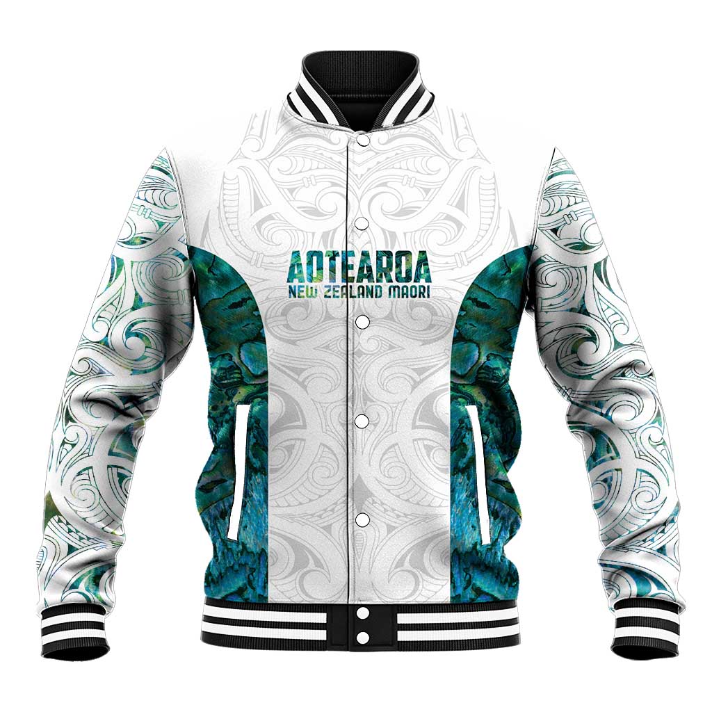 Custom New Zealand Aotearoa Baseball Jacket Green Maori Paua Shell Indigenous LT9 Unisex Green - Polynesian Pride