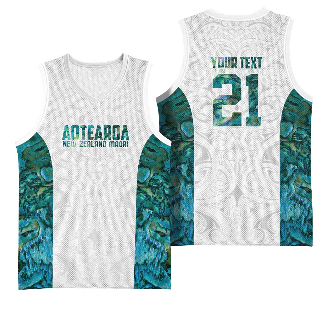 Custom New Zealand Aotearoa Basketball Jersey Green Maori Paua Shell Indigenous LT9 - Polynesian Pride
