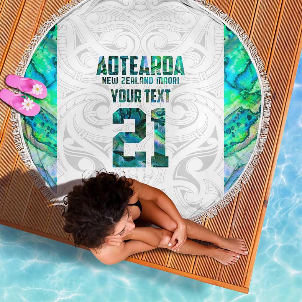 Custom New Zealand Aotearoa Beach Blanket Green Maori Paua Shell Indigenous LT9 - Polynesian Pride