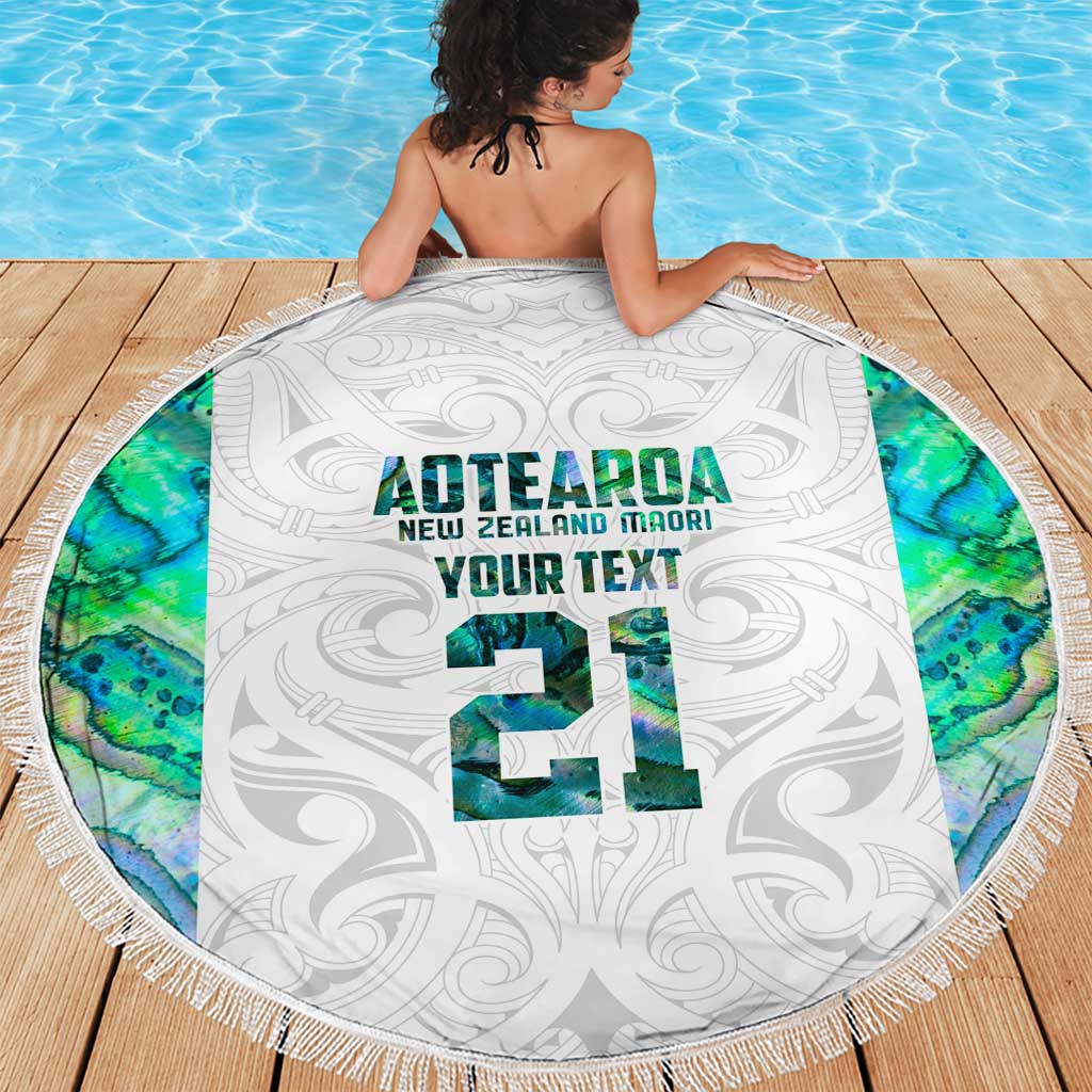 Custom New Zealand Aotearoa Beach Blanket Green Maori Paua Shell Indigenous LT9 - Polynesian Pride
