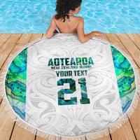 Custom New Zealand Aotearoa Beach Blanket Green Maori Paua Shell Indigenous LT9 - Polynesian Pride