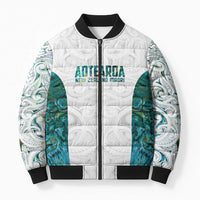 Custom New Zealand Aotearoa Bomber Puffer Jacket Green Maori Paua Shell Indigenous LT9 Unisex Green - Polynesian Pride