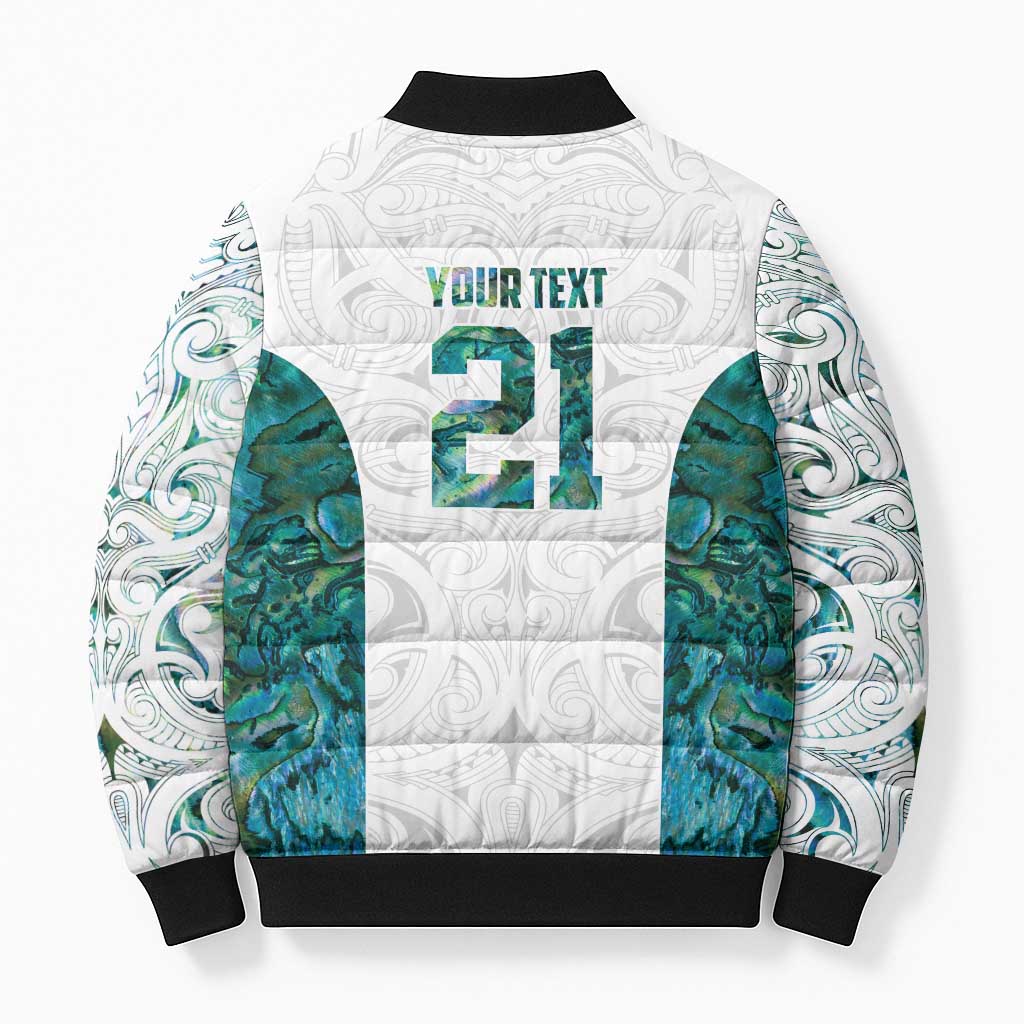 Custom New Zealand Aotearoa Bomber Puffer Jacket Green Maori Paua Shell Indigenous LT9 - Polynesian Pride