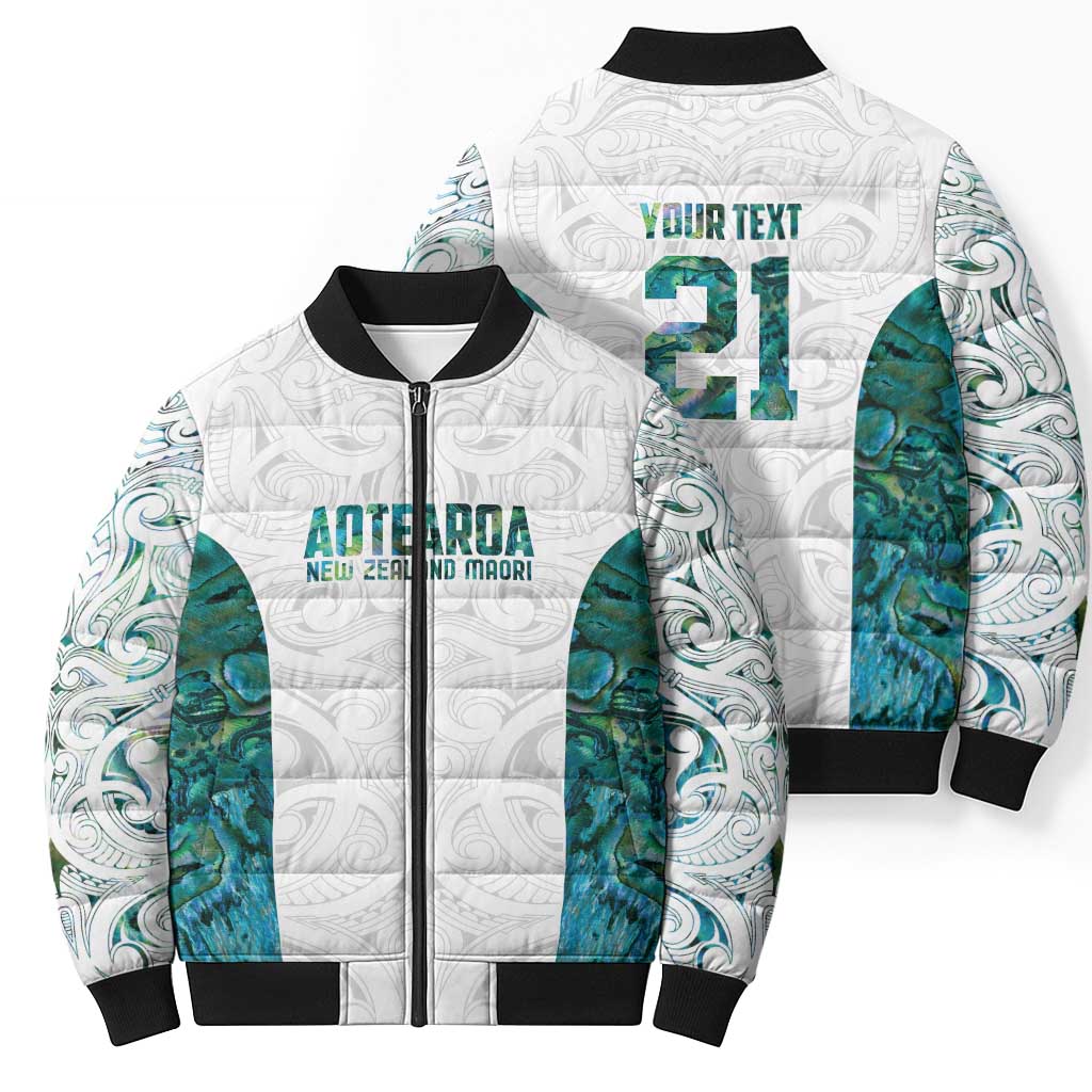 Custom New Zealand Aotearoa Bomber Puffer Jacket Green Maori Paua Shell Indigenous LT9 - Polynesian Pride