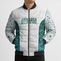 Custom New Zealand Aotearoa Bomber Puffer Jacket Green Maori Paua Shell Indigenous LT9 - Polynesian Pride