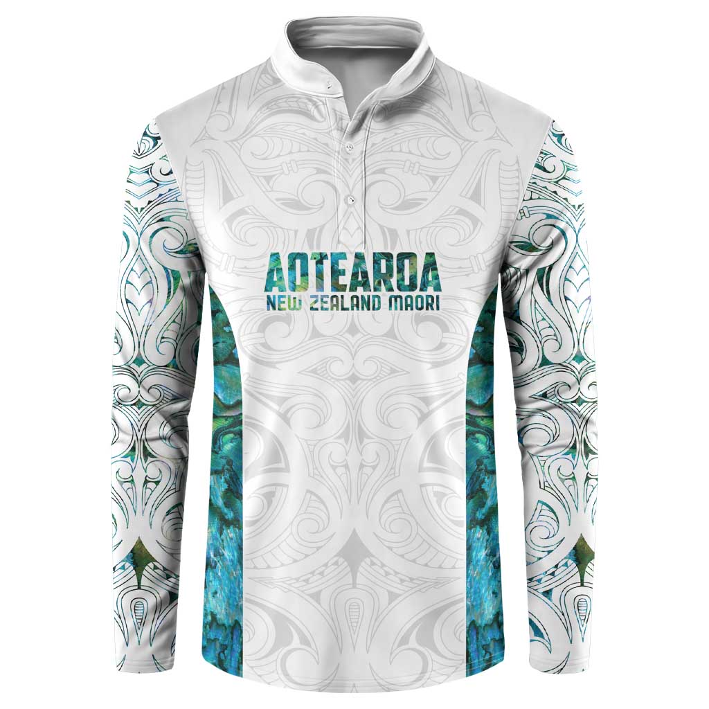 Custom New Zealand Aotearoa Button Sweatshirt Green Maori Paua Shell Indigenous LT9 Green - Polynesian Pride