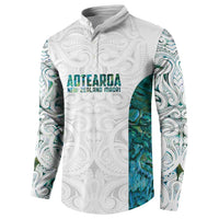 Custom New Zealand Aotearoa Button Sweatshirt Green Maori Paua Shell Indigenous LT9 - Polynesian Pride