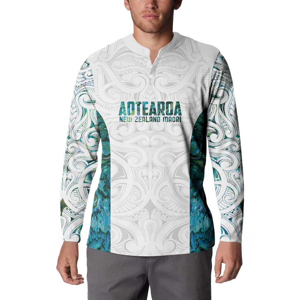 Custom New Zealand Aotearoa Button Sweatshirt Green Maori Paua Shell Indigenous LT9 - Polynesian Pride