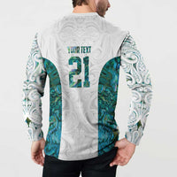 Custom New Zealand Aotearoa Button Sweatshirt Green Maori Paua Shell Indigenous LT9 - Polynesian Pride