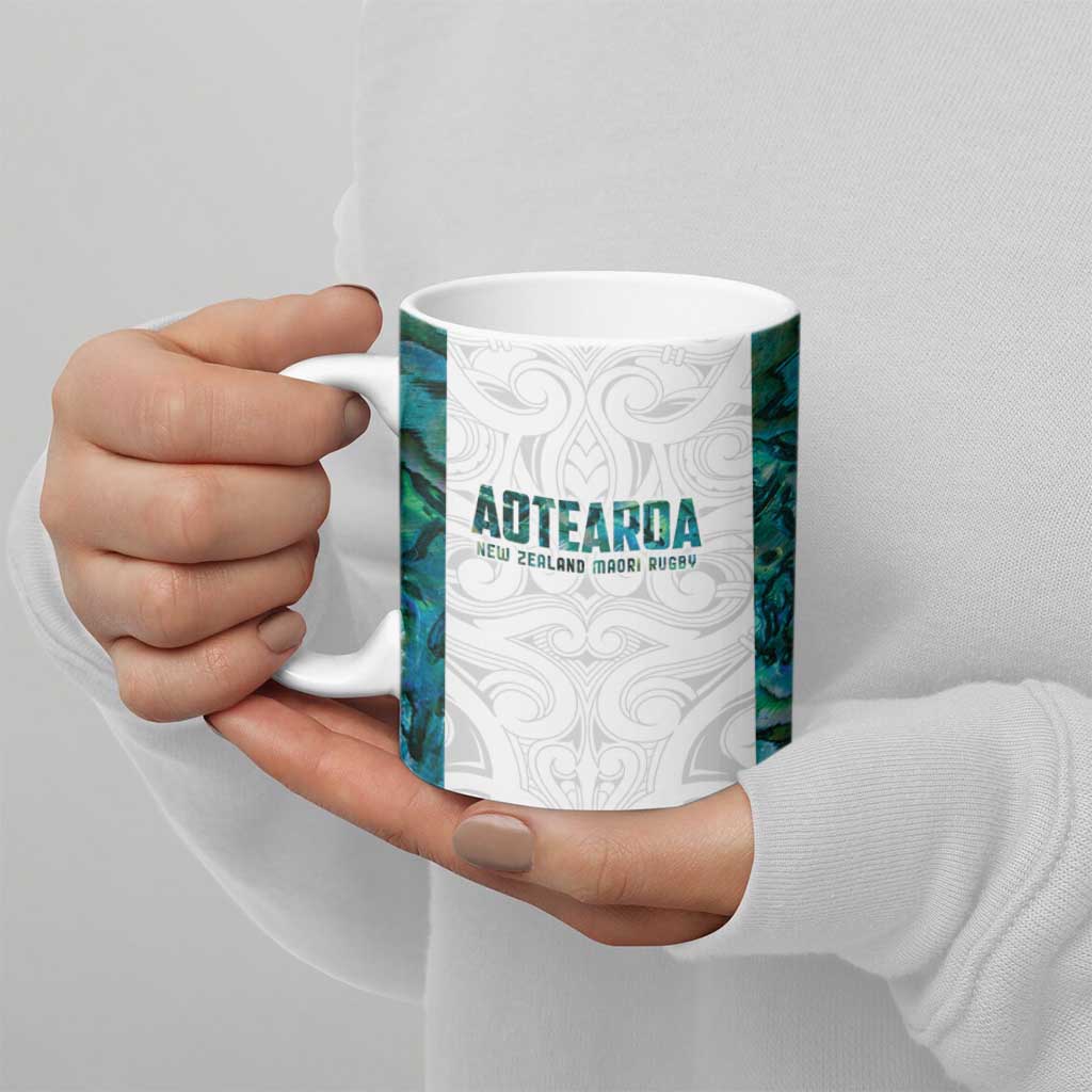 Custom New Zealand Aotearoa Ceramic Mug Green Maori Paua Shell Indigenous - Polynesian Pride