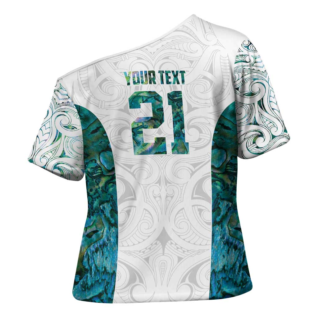 Custom New Zealand Aotearoa Cross Shoulder Shirt Green Maori Paua Shell Indigenous LT9 - Polynesian Pride