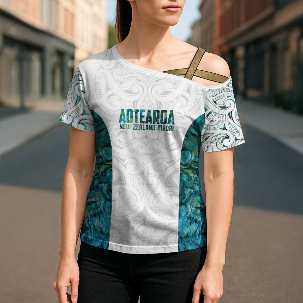 Custom New Zealand Aotearoa Cross Shoulder Shirt Green Maori Paua Shell Indigenous LT9 - Polynesian Pride