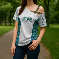 Custom New Zealand Aotearoa Cross Shoulder Shirt Green Maori Paua Shell Indigenous LT9 - Polynesian Pride