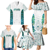 Custom New Zealand Aotearoa Family Matching Mermaid Dress and Hawaiian Shirt Green Maori Paua Shell Indigenous - Polynesian Pride