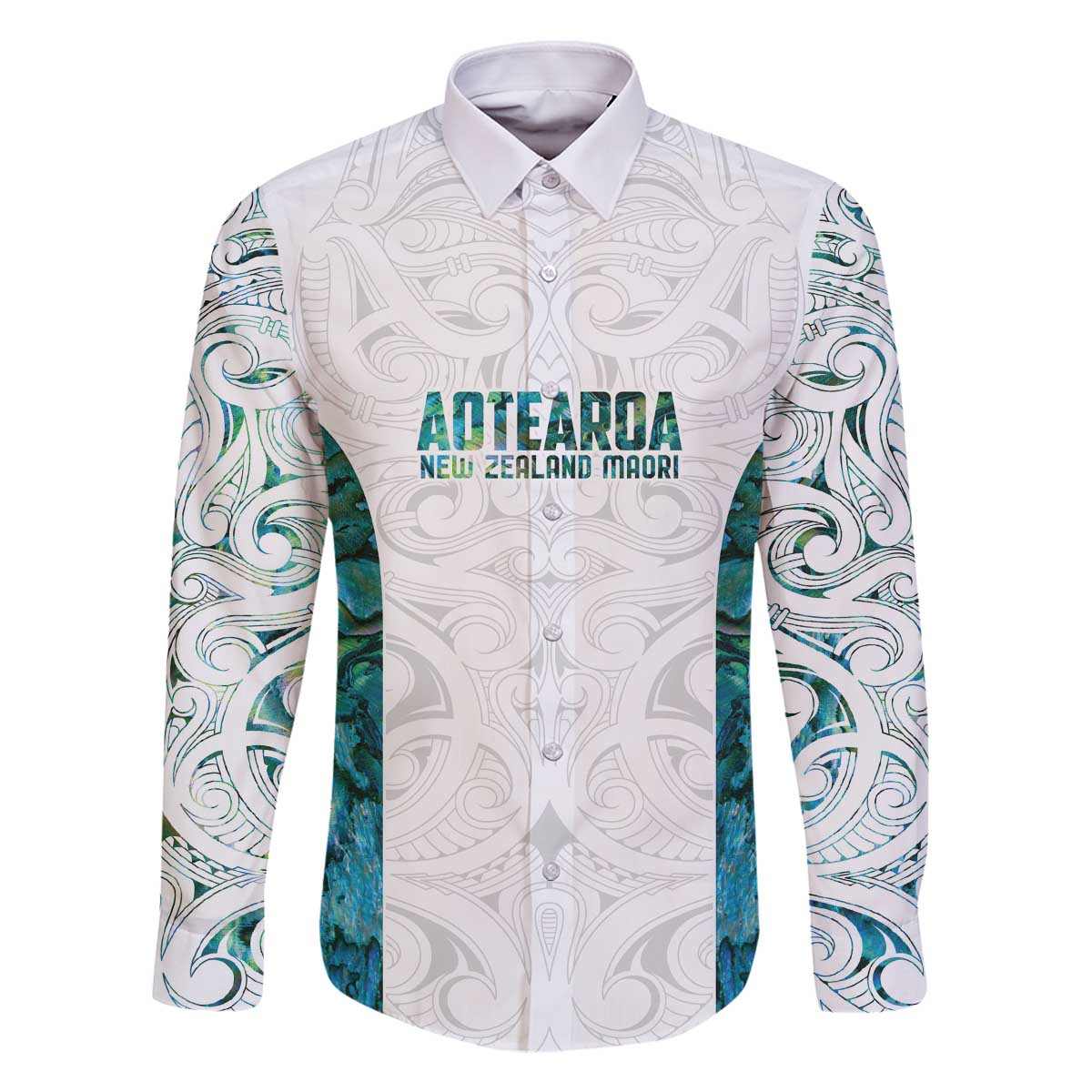 Custom New Zealand Aotearoa Family Matching Off The Shoulder Long Sleeve Dress and Hawaiian Shirt Green Maori Paua Shell Indigenous - Polynesian Pride