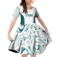 Custom New Zealand Aotearoa Family Matching Off Shoulder Short Dress and Hawaiian Shirt Green Maori Paua Shell Indigenous - Polynesian Pride