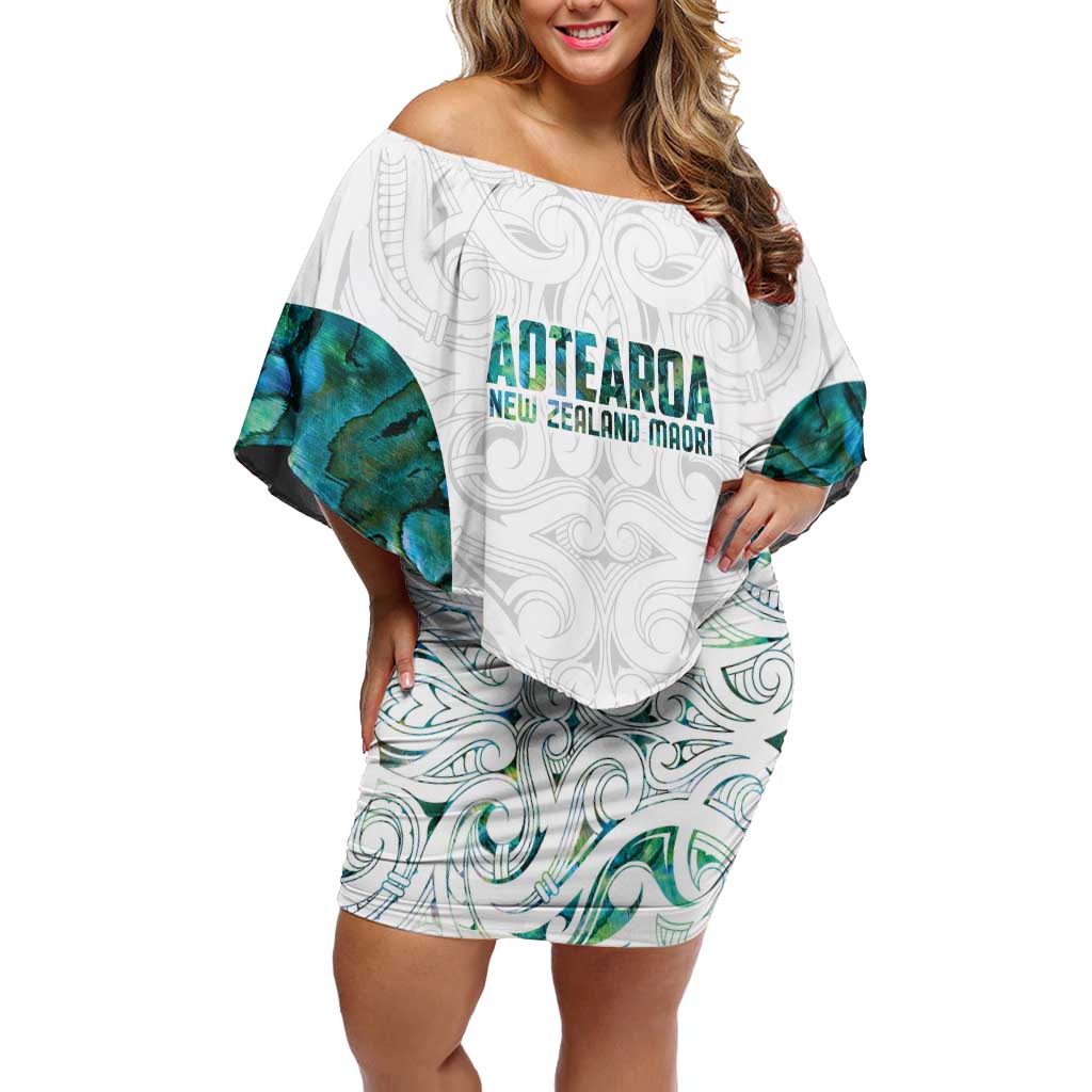 Custom New Zealand Aotearoa Family Matching Off Shoulder Short Dress and Hawaiian Shirt Green Maori Paua Shell Indigenous - Polynesian Pride