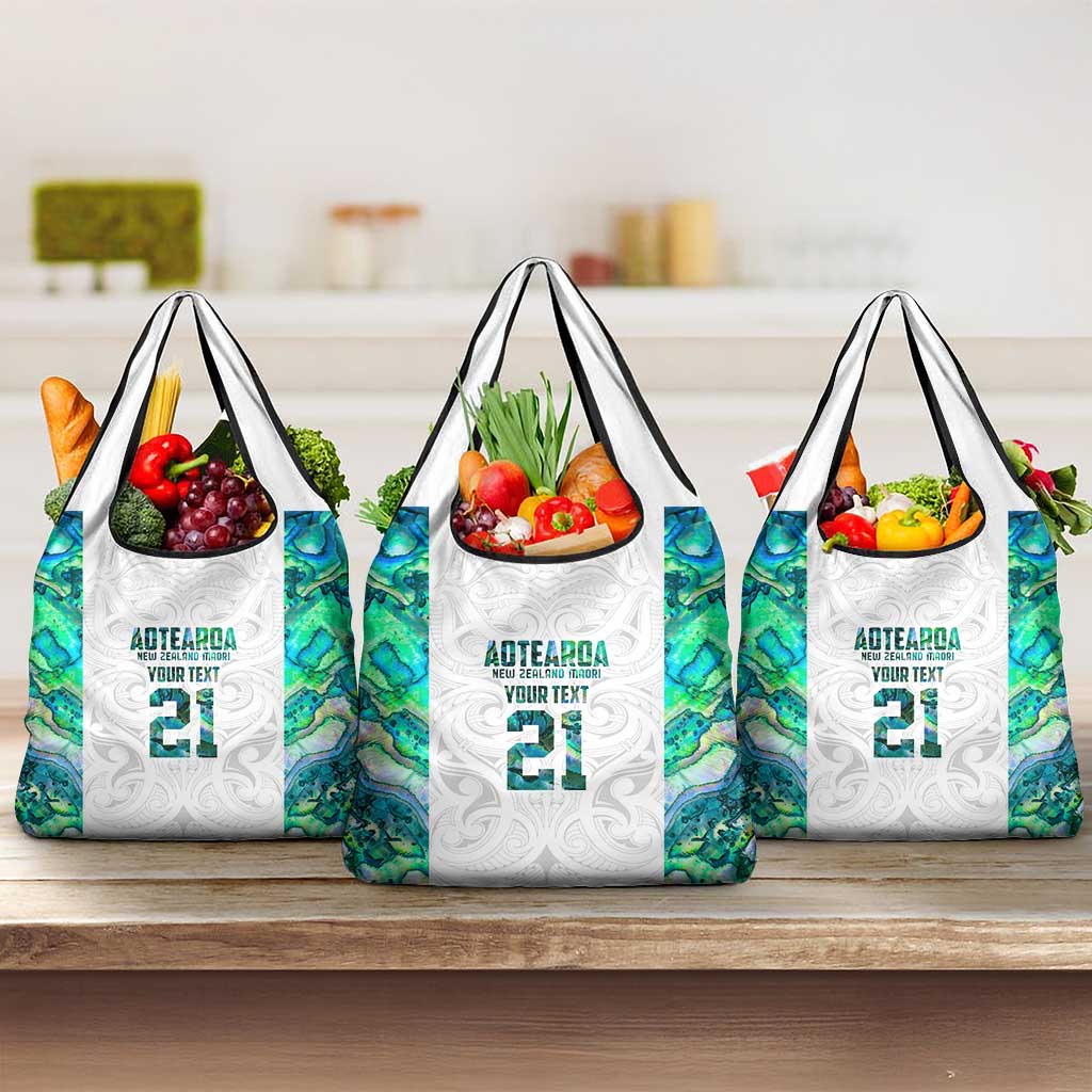 Custom New Zealand Aotearoa Grocery Bag Green Maori Paua Shell Indigenous LT9 3-pack One Size Green - Polynesian Pride