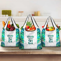Custom New Zealand Aotearoa Grocery Bag Green Maori Paua Shell Indigenous LT9 3-pack One Size Green - Polynesian Pride