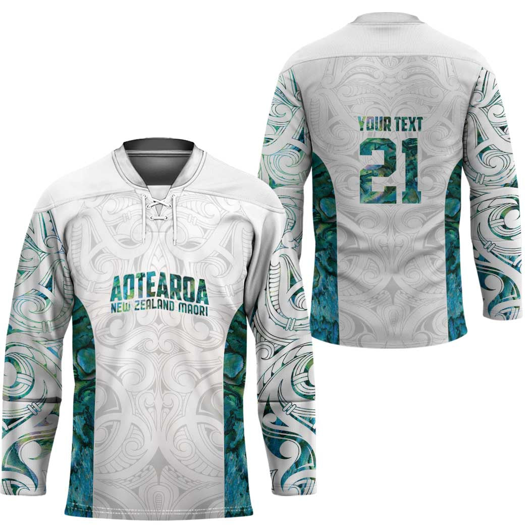 Custom New Zealand Aotearoa Hockey Jersey Green Maori Paua Shell Indigenous - Polynesian Pride