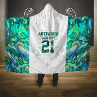 Custom New Zealand Aotearoa Hooded Blanket Green Maori Paua Shell Indigenous - Polynesian Pride