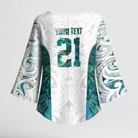 Custom New Zealand Aotearoa Kimono Sleeve Blouse Green Maori Paua Shell Indigenous - Polynesian Pride