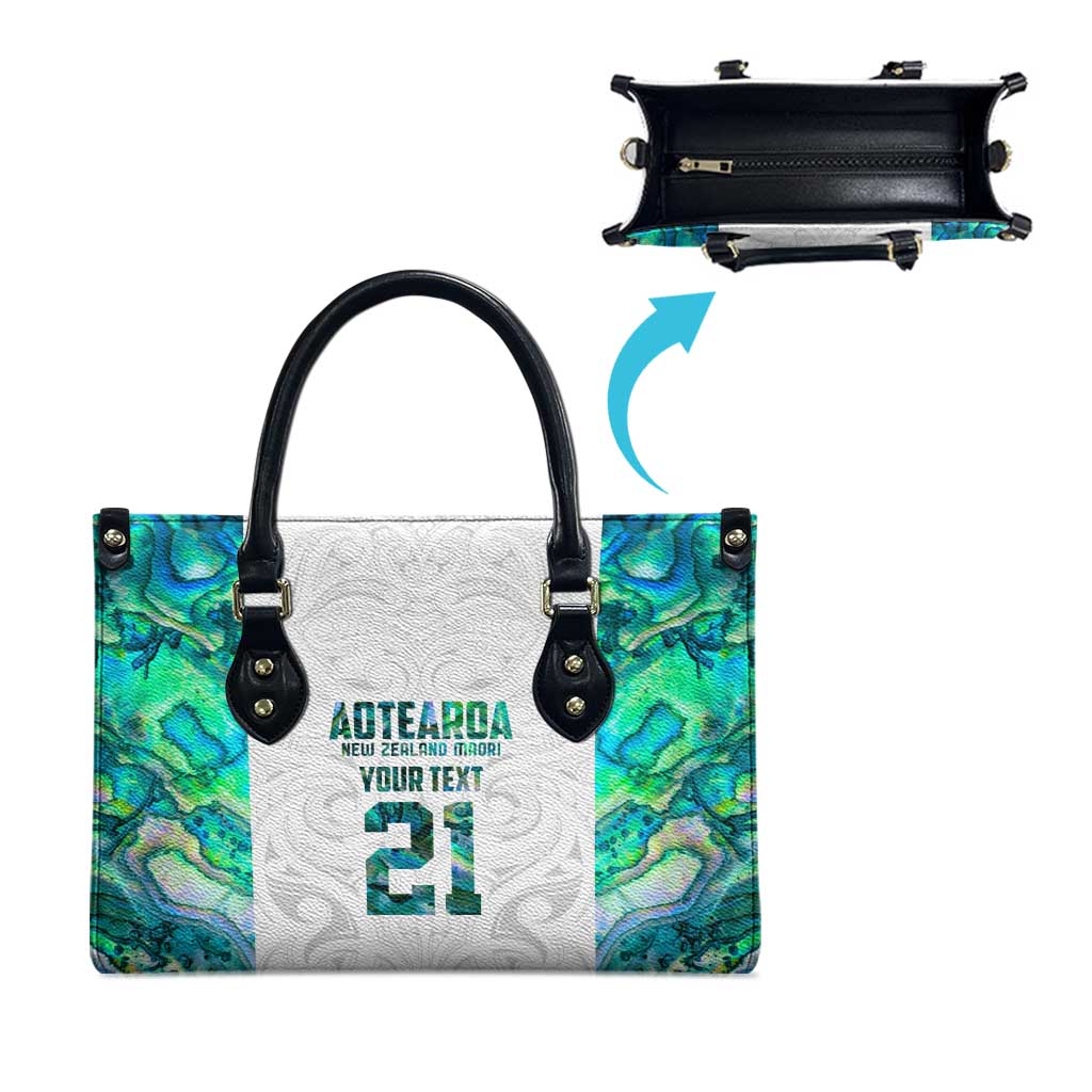 Custom New Zealand Aotearoa Leather Bag Green Maori Paua Shell Indigenous - Polynesian Pride
