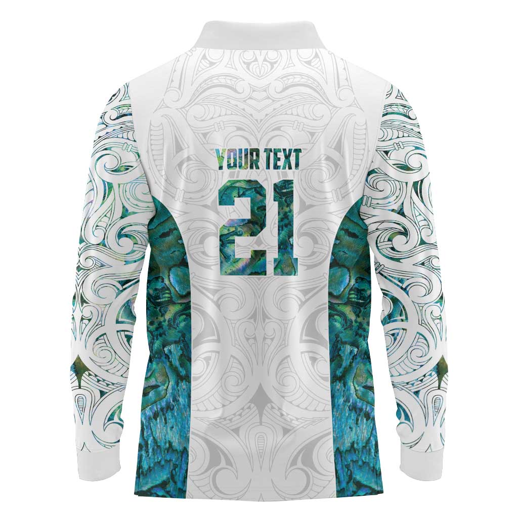 Custom New Zealand Aotearoa Long Sleeve Polo Shirt Green Maori Paua Shell Indigenous - Polynesian Pride