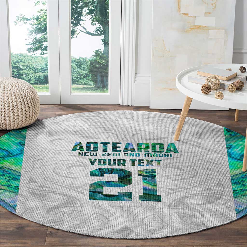 Custom New Zealand Aotearoa Round Carpet Green Maori Paua Shell Indigenous - Polynesian Pride