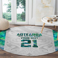 Custom New Zealand Aotearoa Round Carpet Green Maori Paua Shell Indigenous - Polynesian Pride