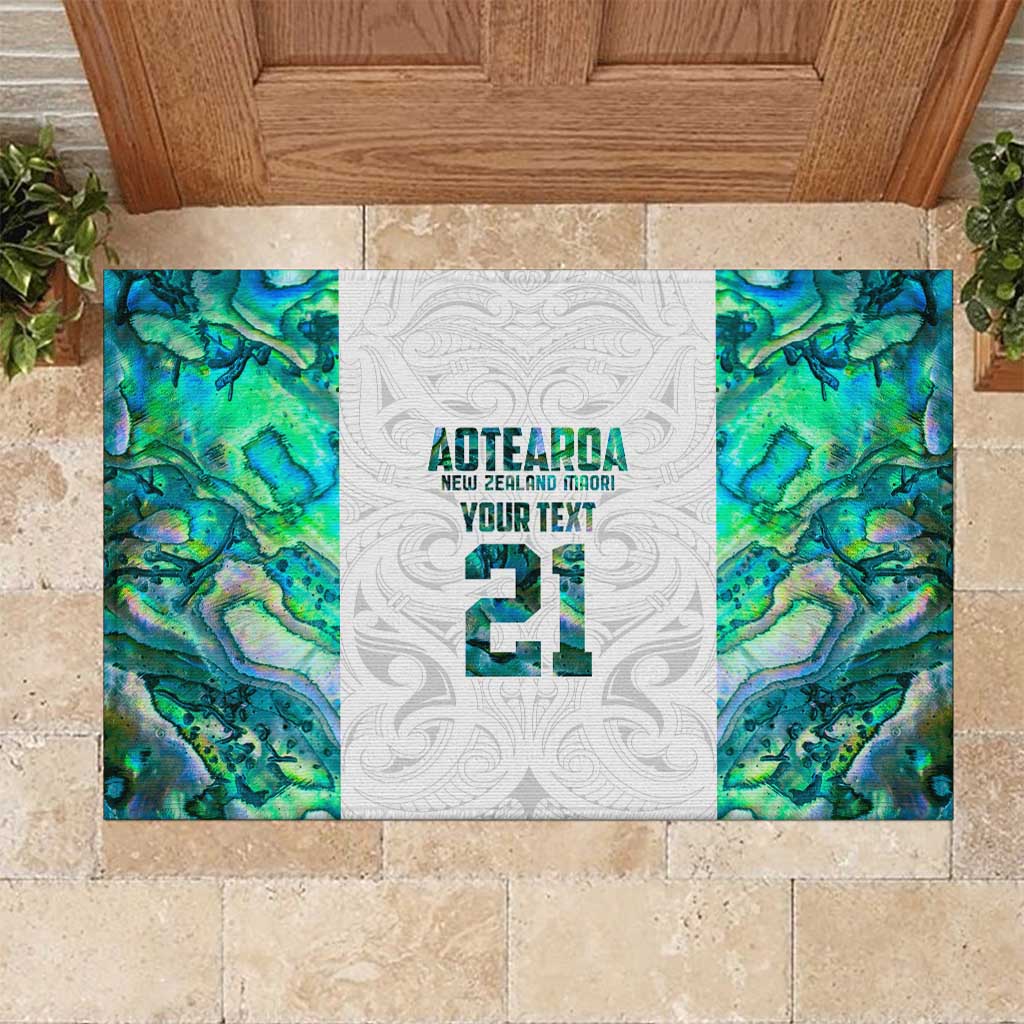 Custom New Zealand Aotearoa Rubber Doormat Green Maori Paua Shell Indigenous LT9 Green - Polynesian Pride