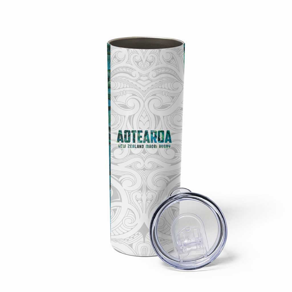 Custom New Zealand Aotearoa Skinny Tumbler Green Maori Paua Shell Indigenous - Polynesian Pride