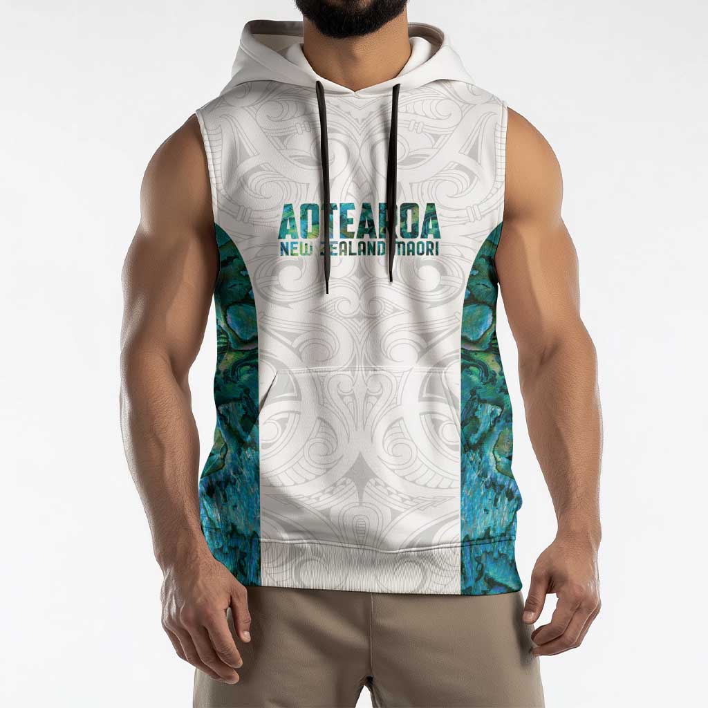 Custom New Zealand Aotearoa Sleeveless Hoodie Green Maori Paua Shell Indigenous LT9 - Polynesian Pride