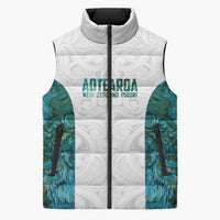 Custom New Zealand Aotearoa Sleeveless Puffer Jacket Green Maori Paua Shell Indigenous LT9 Unisex Green - Polynesian Pride