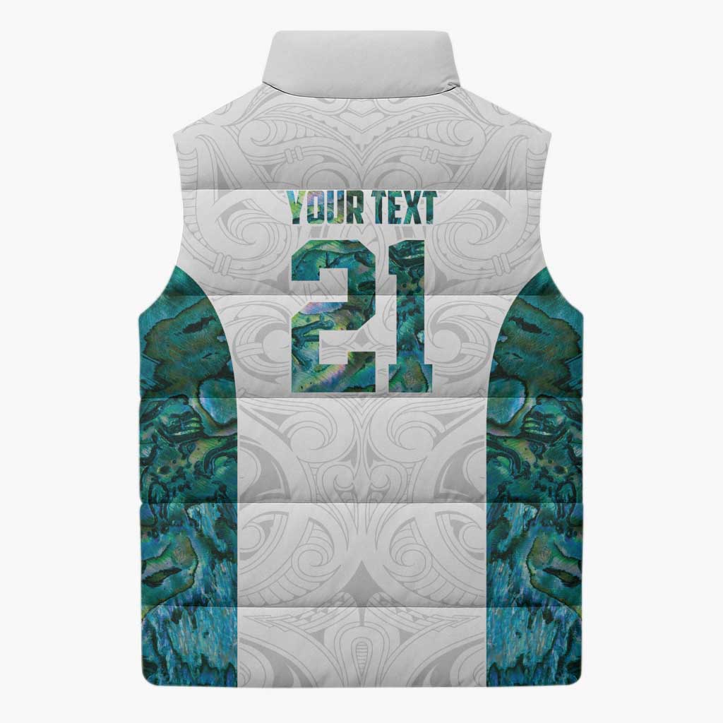Custom New Zealand Aotearoa Sleeveless Puffer Jacket Green Maori Paua Shell Indigenous LT9 - Polynesian Pride