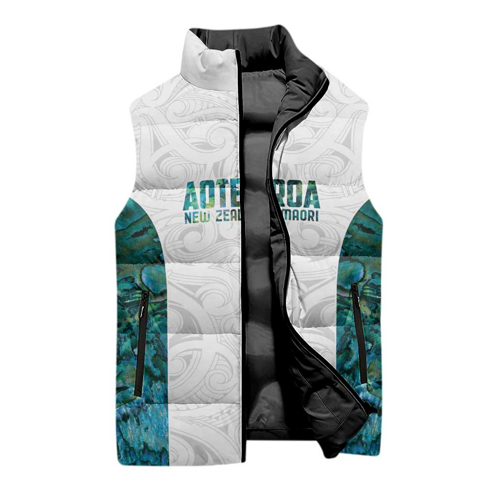 Custom New Zealand Aotearoa Sleeveless Puffer Jacket Green Maori Paua Shell Indigenous LT9 - Polynesian Pride