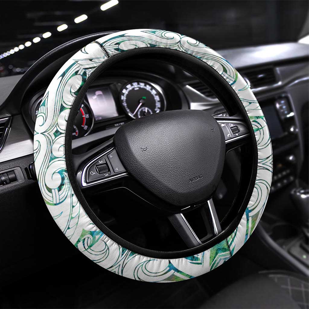 New Zealand Aotearoa Steering Wheel Cover Green Maori Paua Shell Indigenous LT9 Universal Fit Green - Polynesian Pride