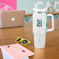 Custom New Zealand Aotearoa Tumbler With Handle Green Maori Paua Shell Indigenous - Polynesian Pride