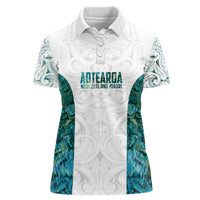 Custom New Zealand Aotearoa Women Polo Shirt Green Maori Paua Shell Indigenous - Polynesian Pride