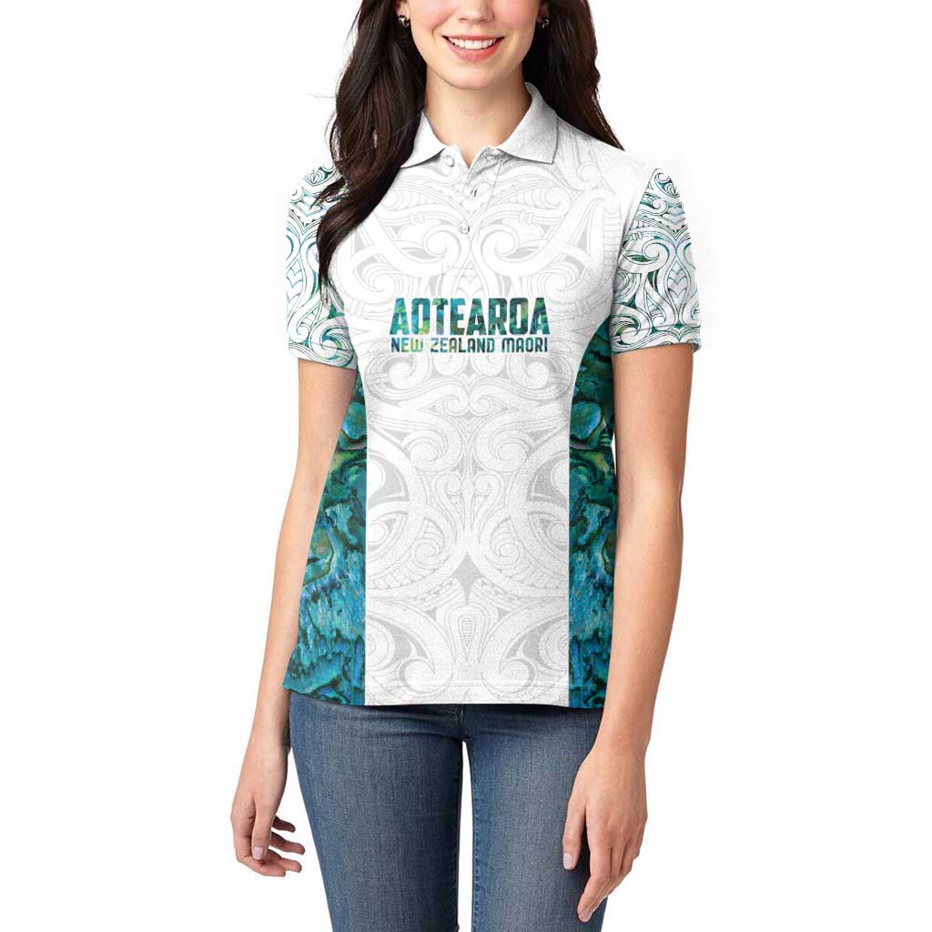 Custom New Zealand Aotearoa Women Polo Shirt Green Maori Paua Shell Indigenous - Polynesian Pride